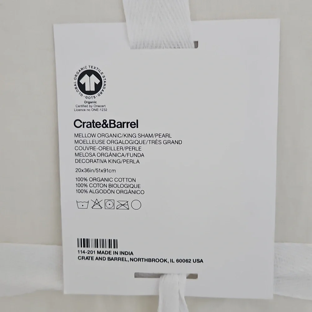 Crate&Barrel NWT Mellow Cream Organic Cotton King Sham